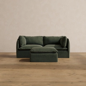 Modular Washable 2-Seater   Ottoman in Olivine | Memorix  Seat | Contour Pillow