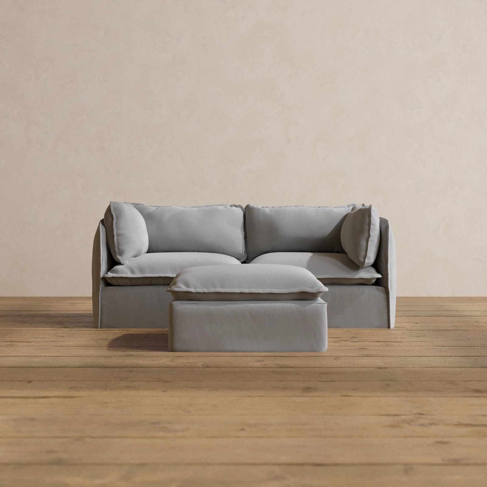 Modular Washable 2-Seater   Ottoman in Pumice | Deluxe  Seat | Cloud Pillow