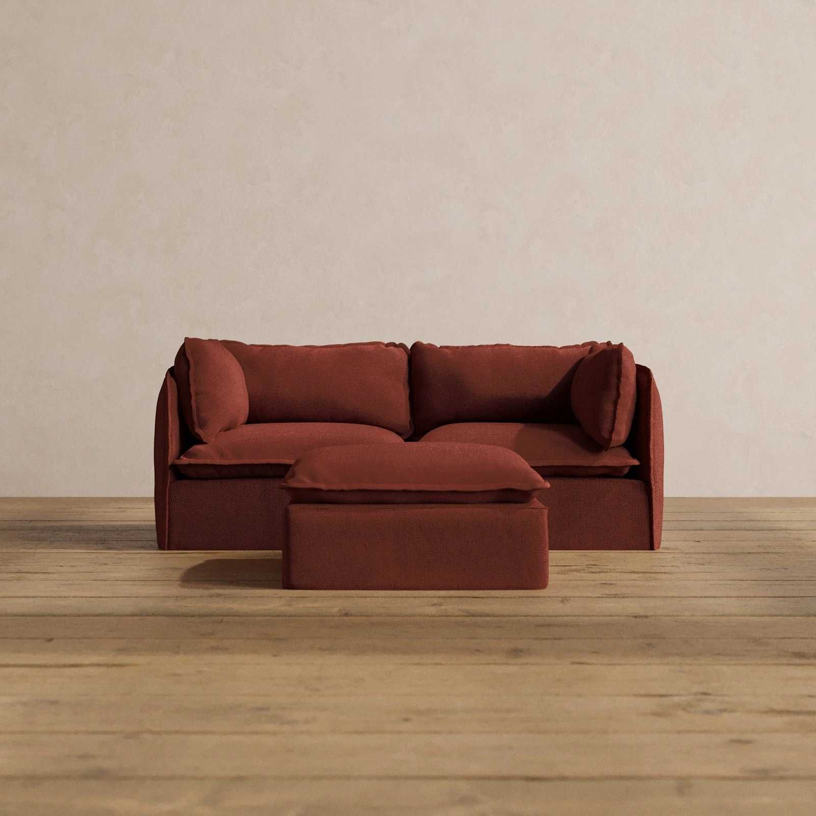 Modular Washable 2-Seater   Ottoman in Rust | Deluxe  Seat | Cloud Pillow