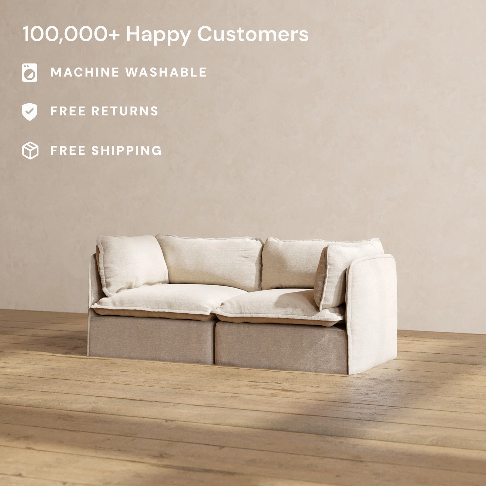 Modular Washable 2-Seater in Oat | Deluxe  Seat | Cloud Pillow
