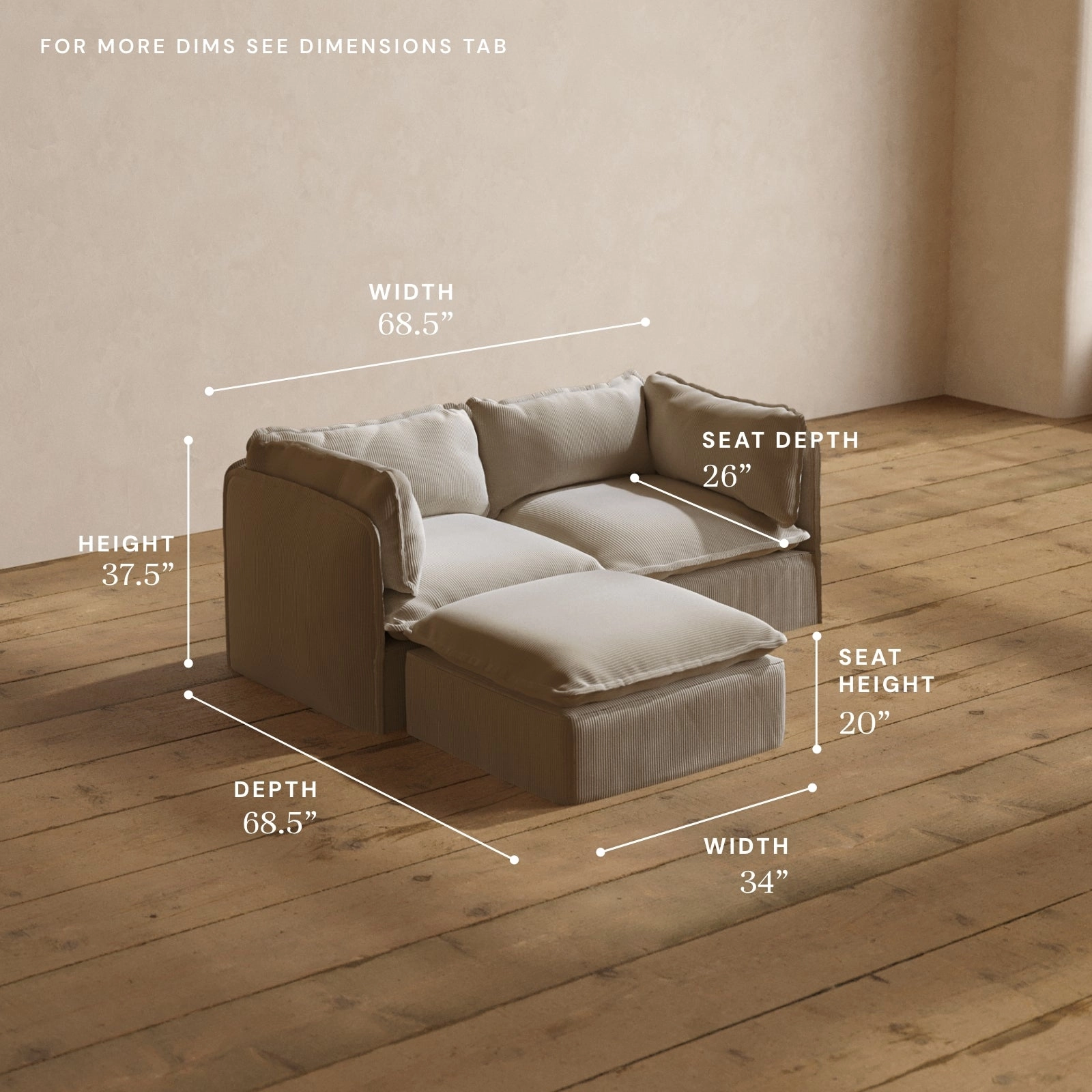 Modular Washable 2-Seater Sectional in Milk | Memorix  Seat | Contour Pillow