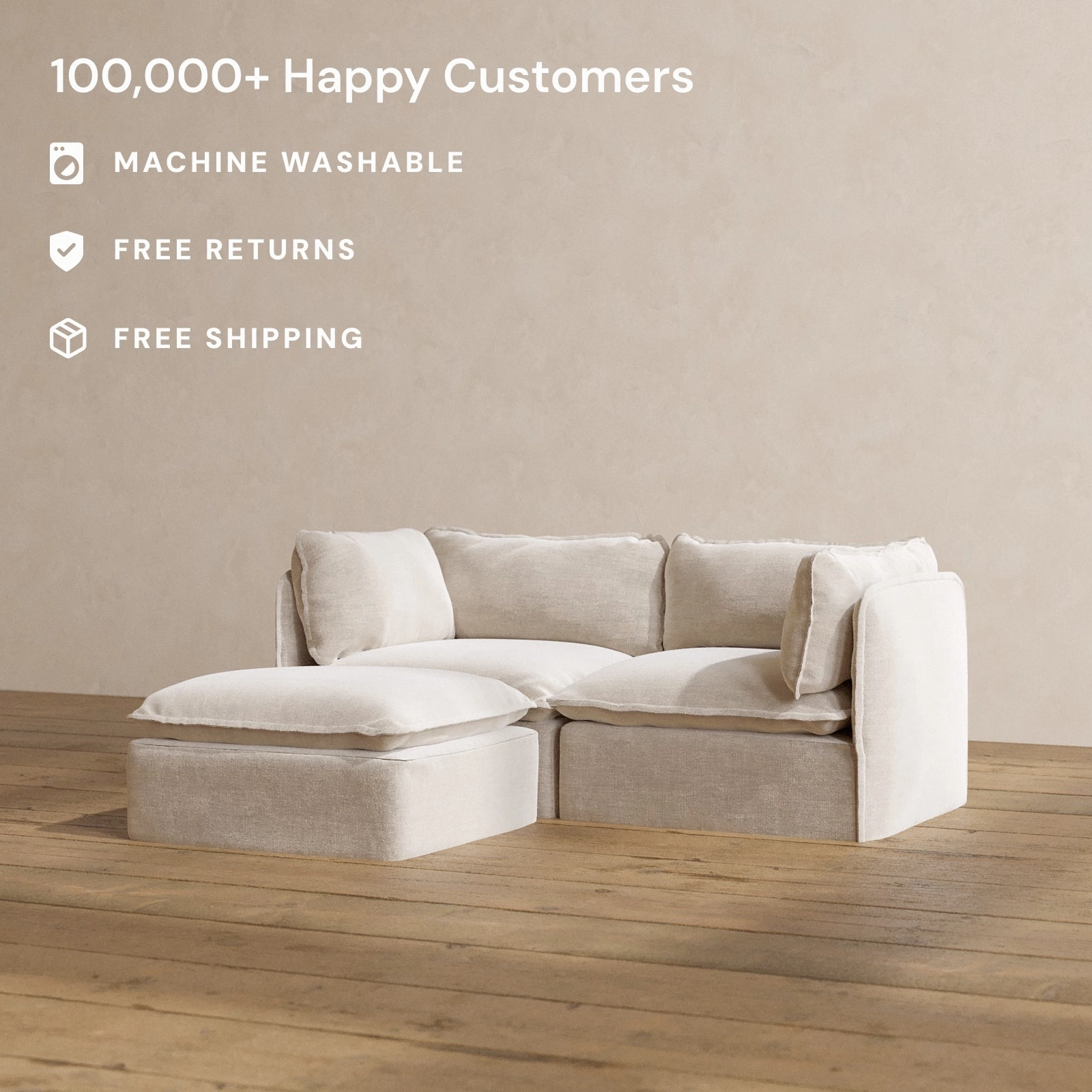 Modular Washable 2-Seater Sectional in Mist | Memorix  Seat | Contour Pillow
