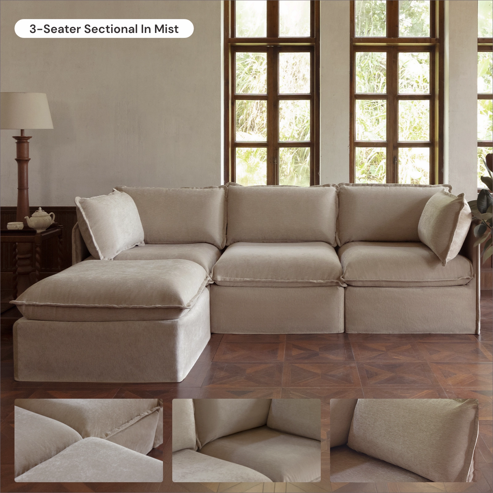 Modular Washable 2-Seater Sectional in Mist | Memorix  Seat | Contour Pillow