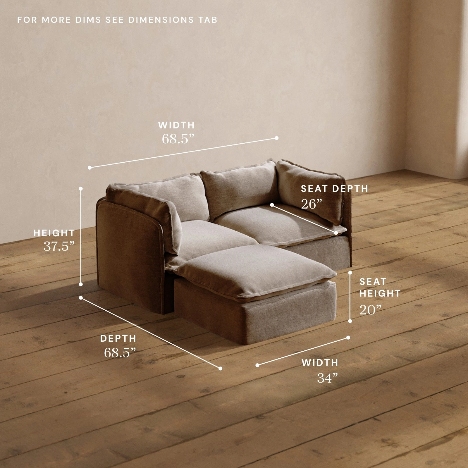Modular Washable 2-Seater Sectional in Mist | Memorix  Seat | Contour Pillow