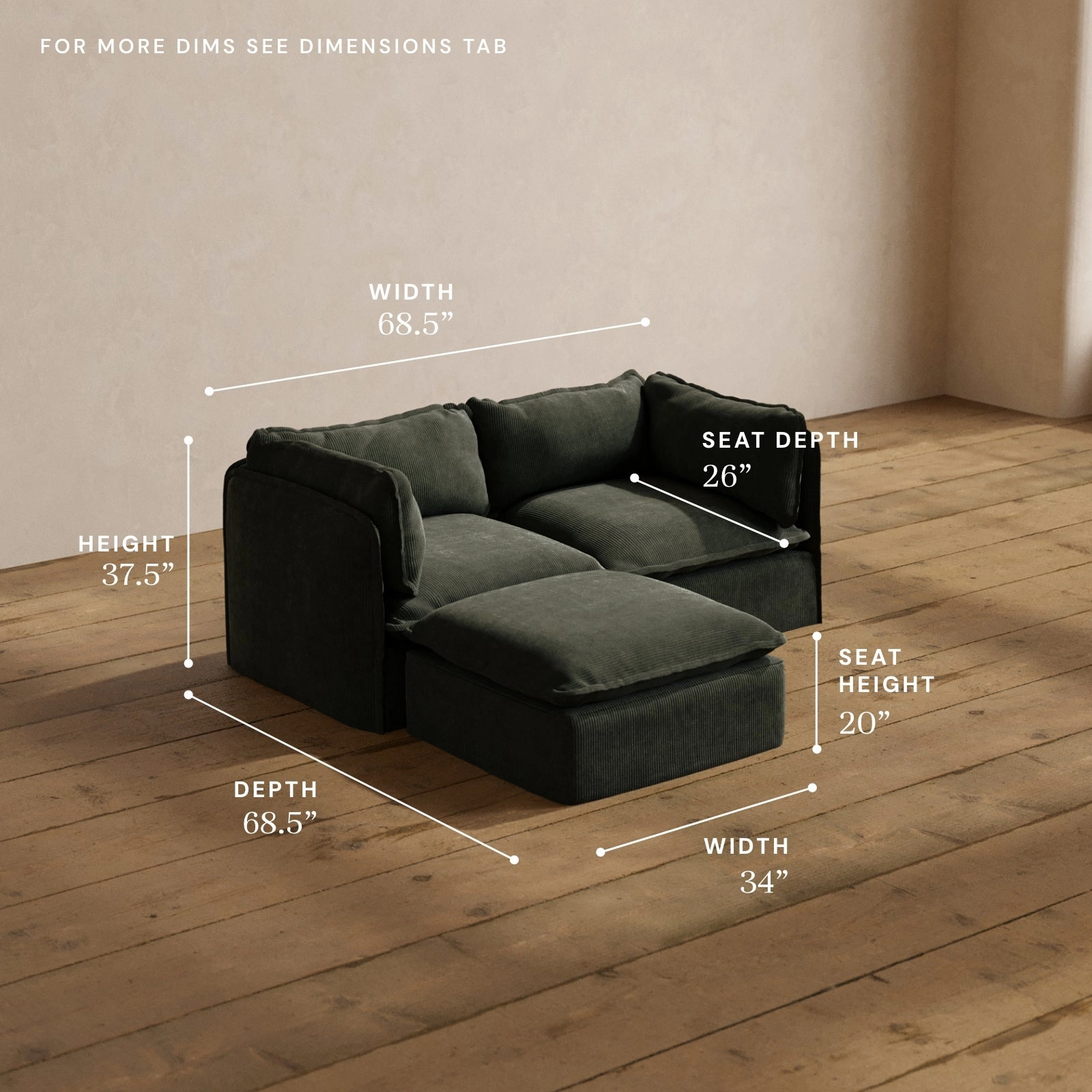 Modular Washable 2-Seater Sectional in Olivine | Memorix  Seat | Contour Pillow