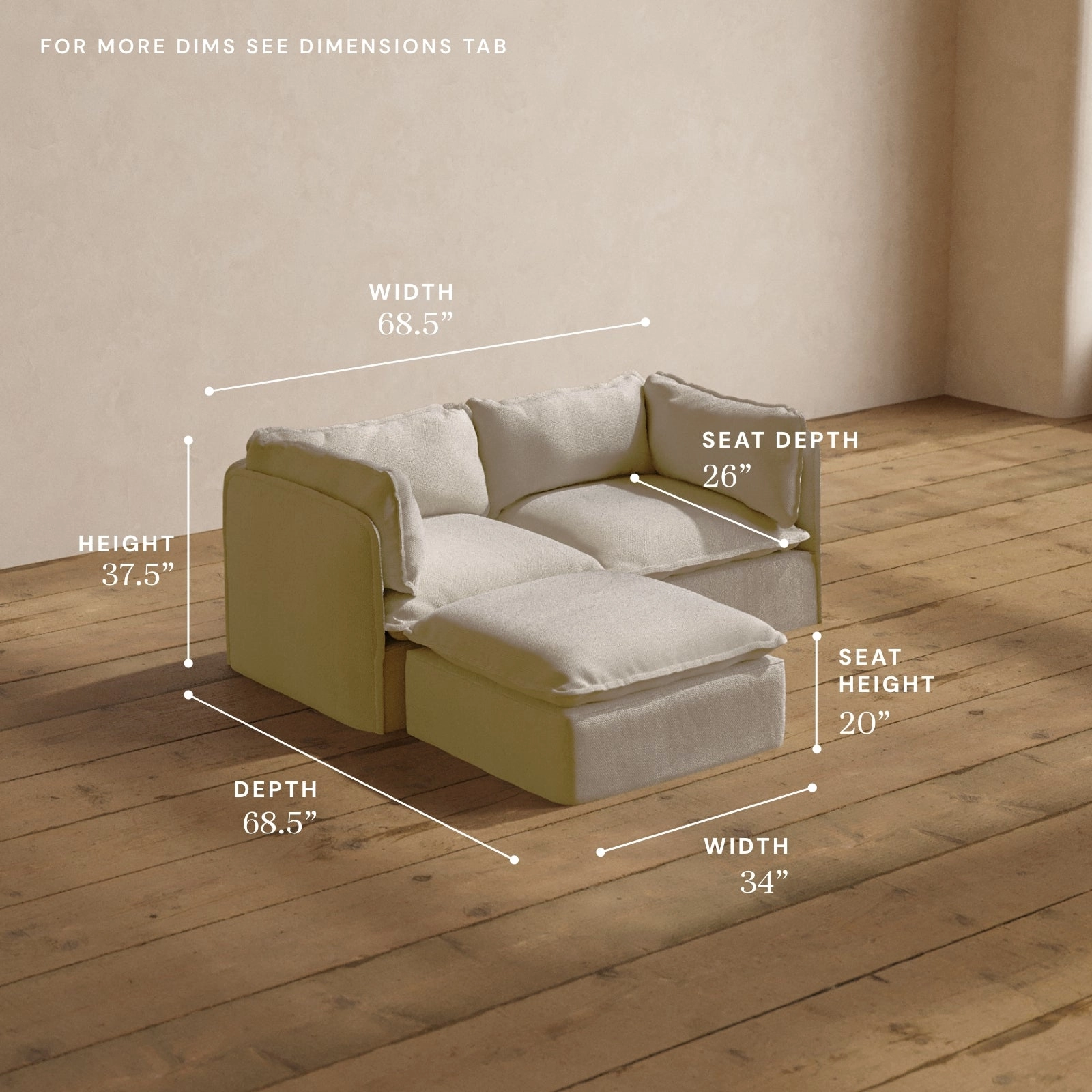 Modular Washable 2-Seater Sectional in Powder | Deluxe  Seat | Cloud Pillow