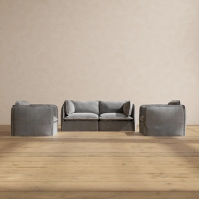 Modular Washable 2-Seater Sofa   Armchair Set in Ash | Deluxe  Seat | Cloud Pillow