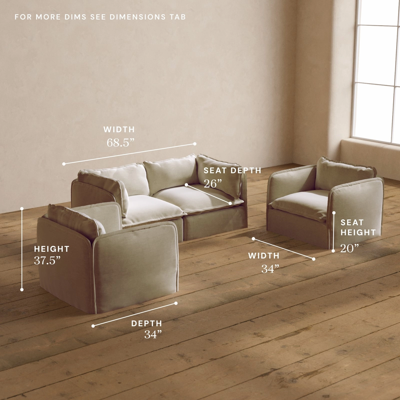 Modular Washable 2-Seater Sofa   Armchair Set in Coco | Memorix  Seat | Contour Pillow