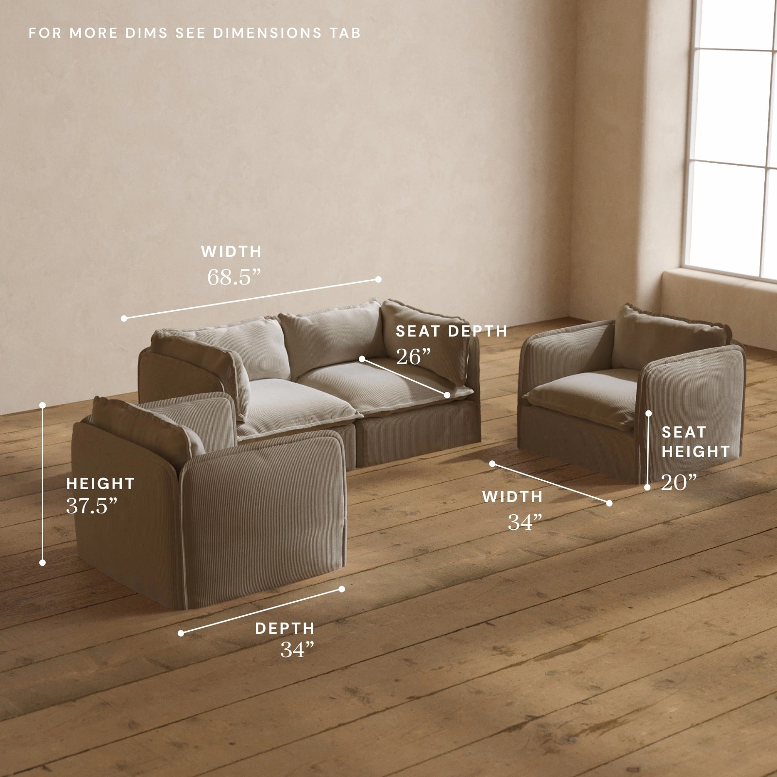 Modular Washable 2-Seater Sofa   Armchair Set in Milk | Deluxe  Seat | Cloud Pillow