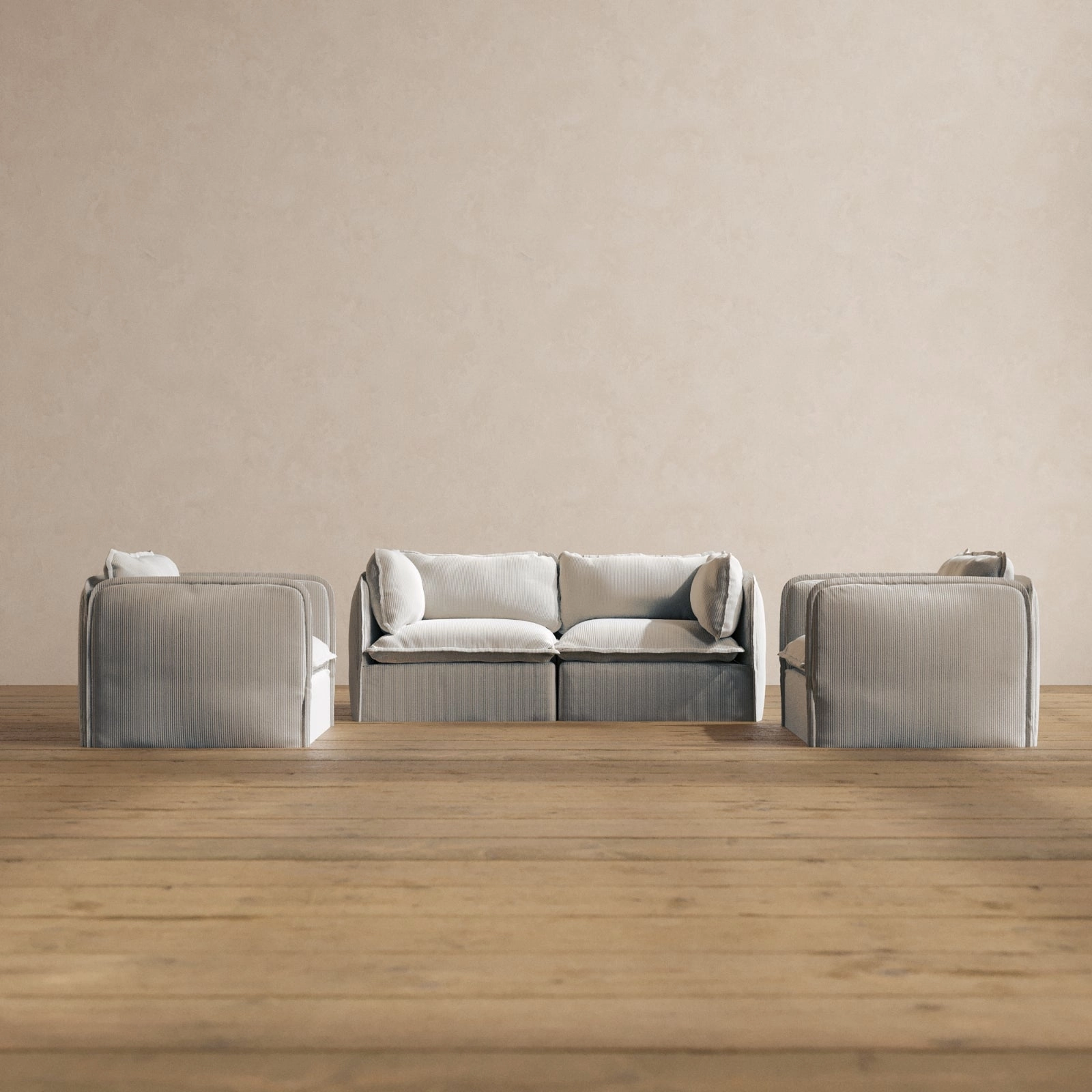 Modular Washable 2-Seater Sofa   Armchair Set in Milk | Deluxe  Seat | Cloud Pillow