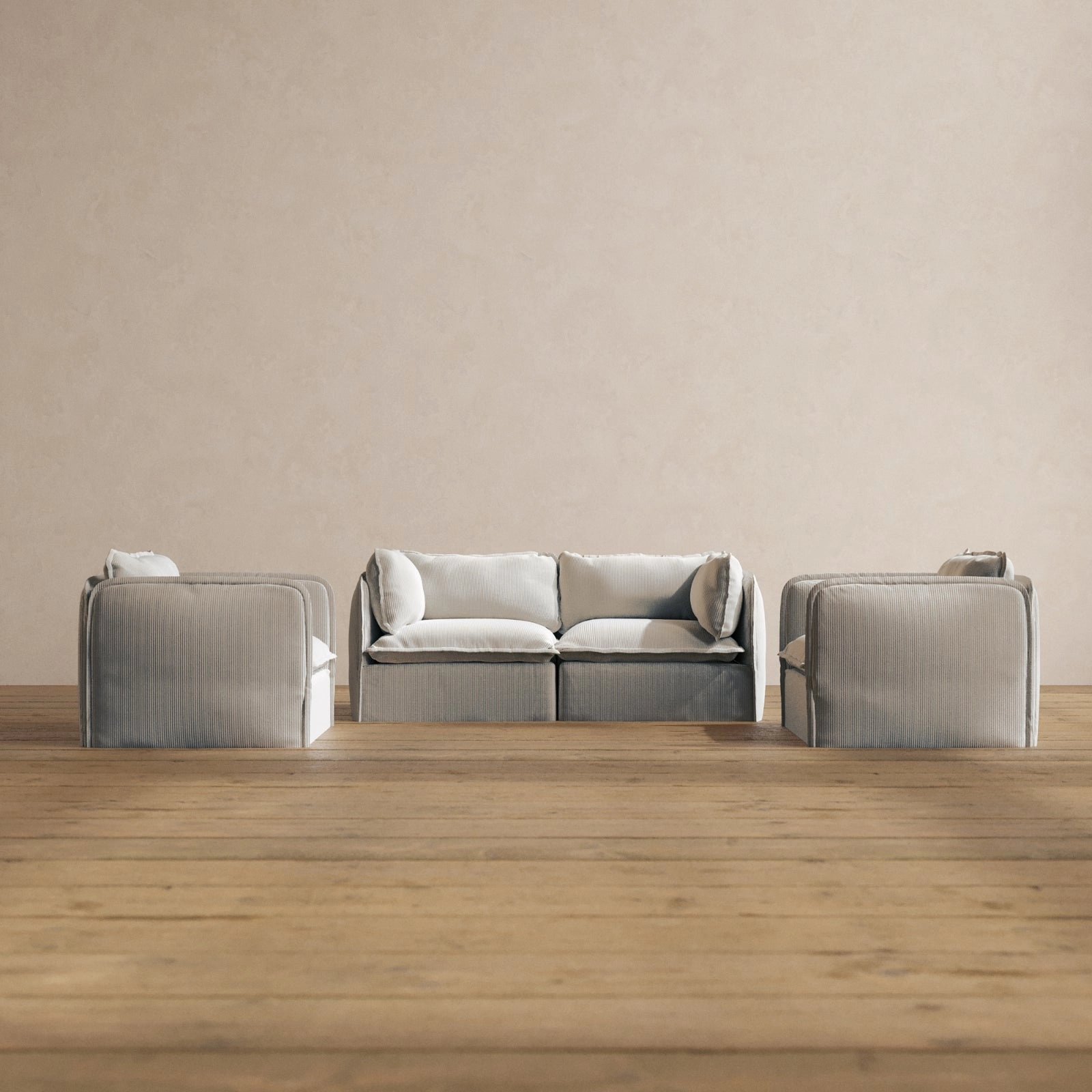 Modular Washable 2-Seater Sofa   Armchair Set in Milk | Memorix  Seat | Contour Pillow