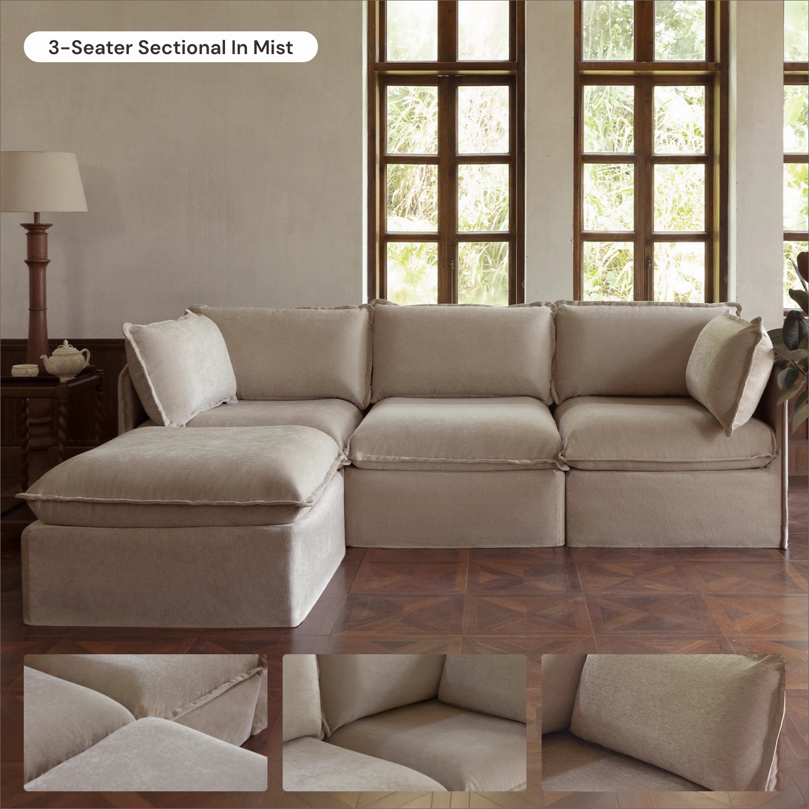 Modular Washable 2-Seater Sofa   Armchair Set in Mist | Memorix  Seat | Contour Pillow