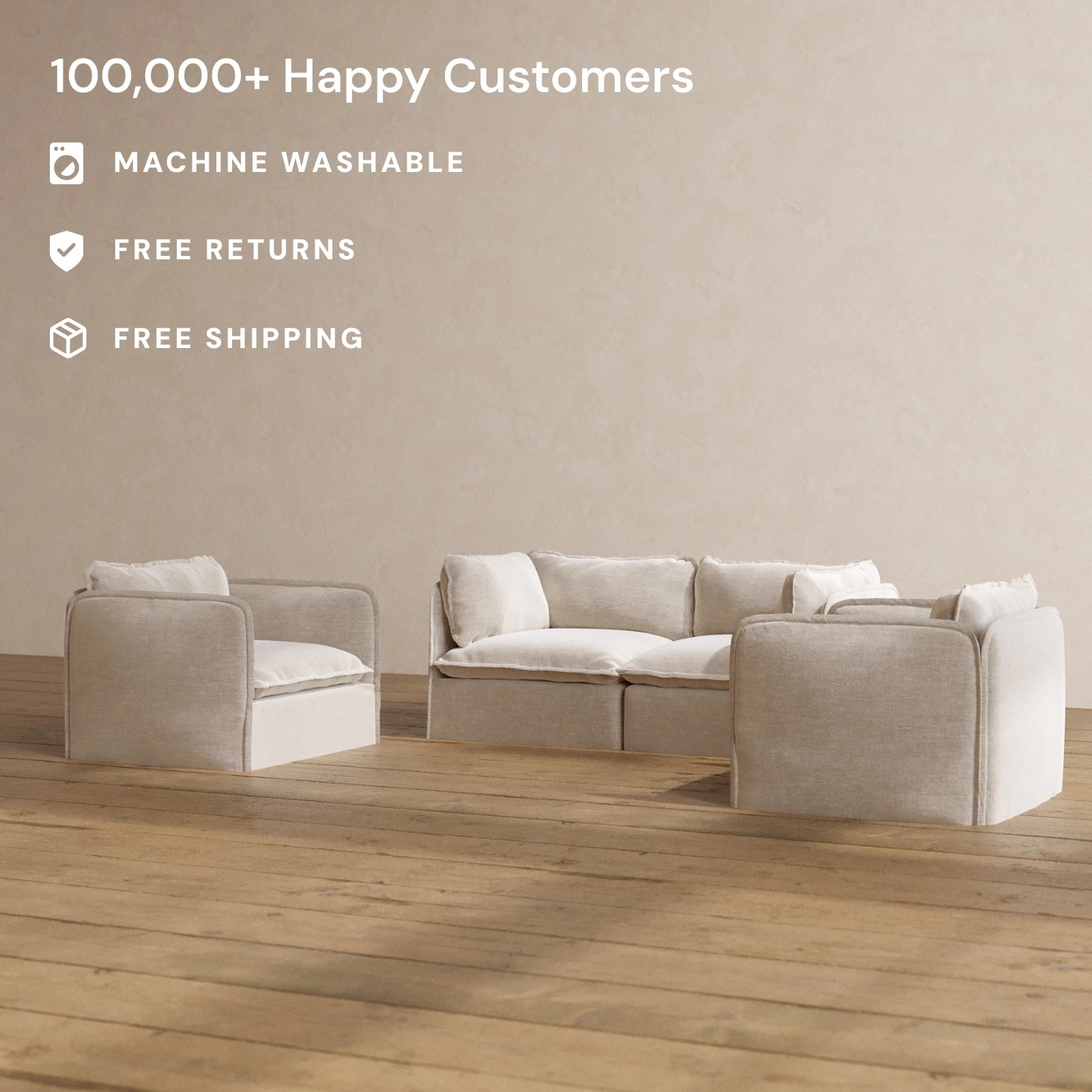Modular Washable 2-Seater Sofa   Armchair Set in Mist | Memorix  Seat | Contour Pillow