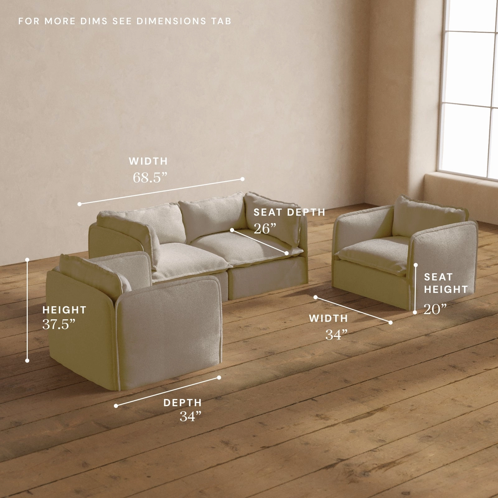 Modular Washable 2-Seater Sofa   Armchair Set in Powder | Memorix  Seat | Contour Pillow