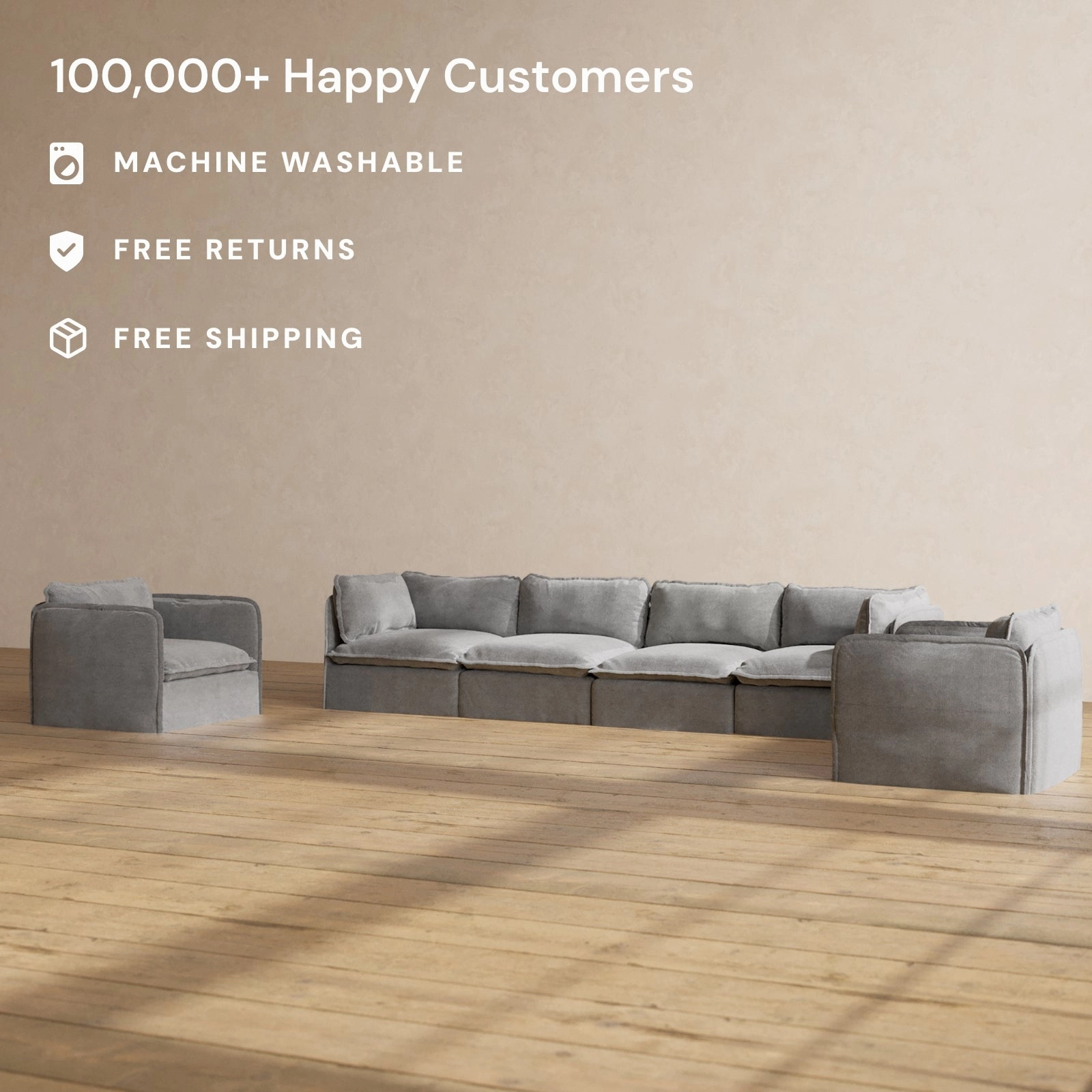Modular Washable 4-Seater Sofa   Armchair Set in Ash | Memorix  Seat | Contour Pillow