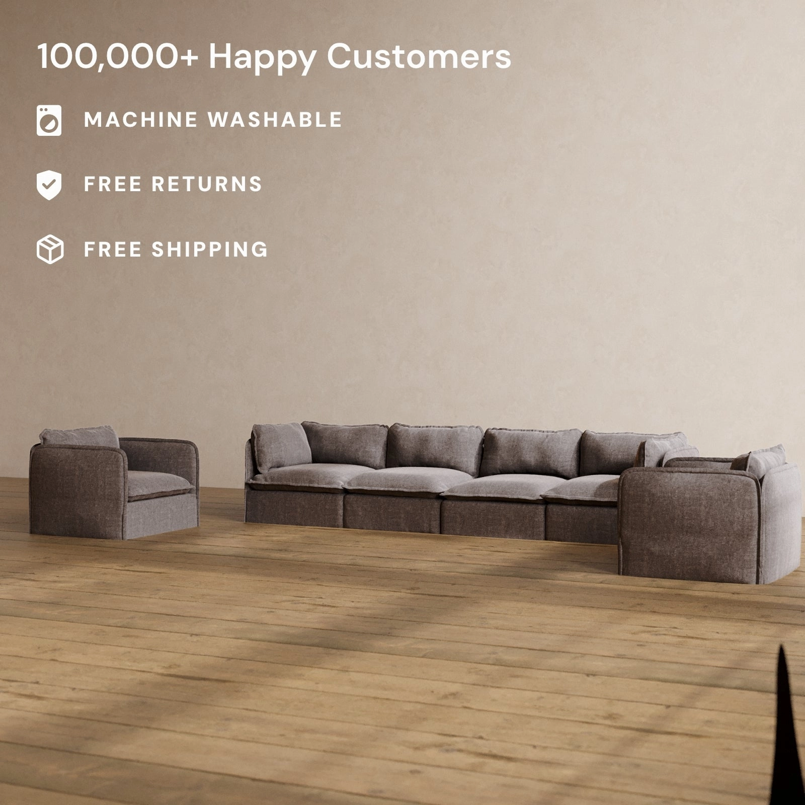 Modular Washable 4-Seater Sofa   Armchair Set in Caviar | Memorix  Seat | Contour Pillow
