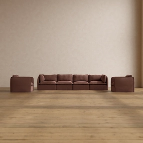 Modular Washable 4-Seater Sofa   Armchair Set in Chestnut | Deluxe  Seat | Cloud Pillow