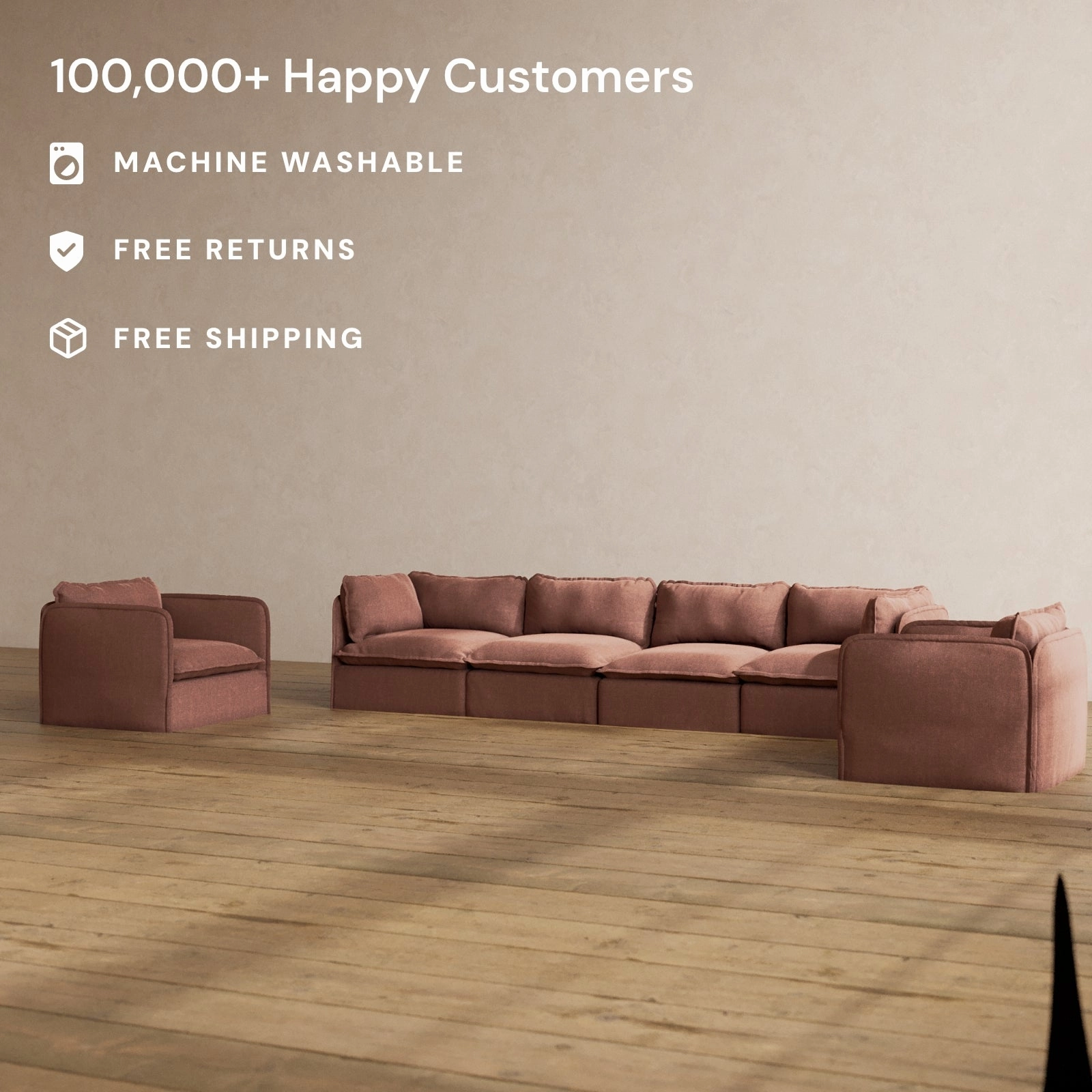 Modular Washable 4-Seater Sofa   Armchair Set in Chestnut | Deluxe  Seat | Cloud Pillow