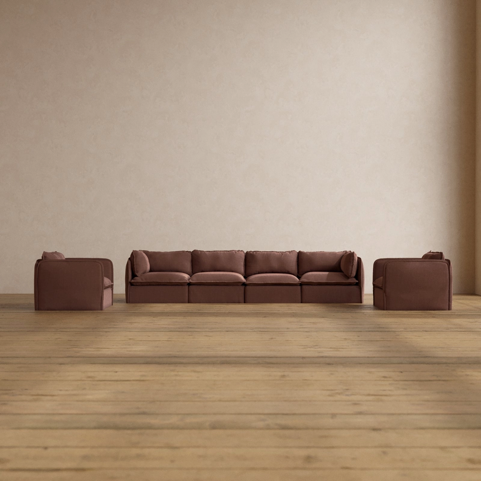 Modular Washable 4-Seater Sofa   Armchair Set in Chestnut | Deluxe  Seat | Cloud Pillow