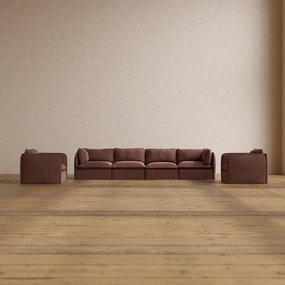 Modular Washable 4-Seater Sofa   Armchair Set in Chestnut | Memorix  Seat | Contour Pillow