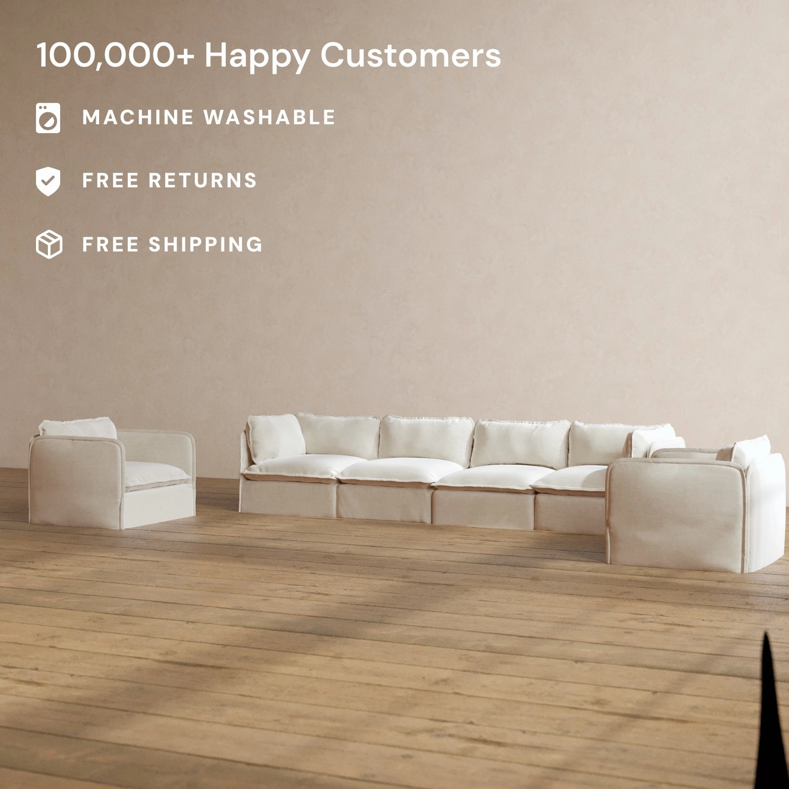 Modular Washable 4-Seater Sofa   Armchair Set in Coco | Deluxe  Seat | Cloud Pillow