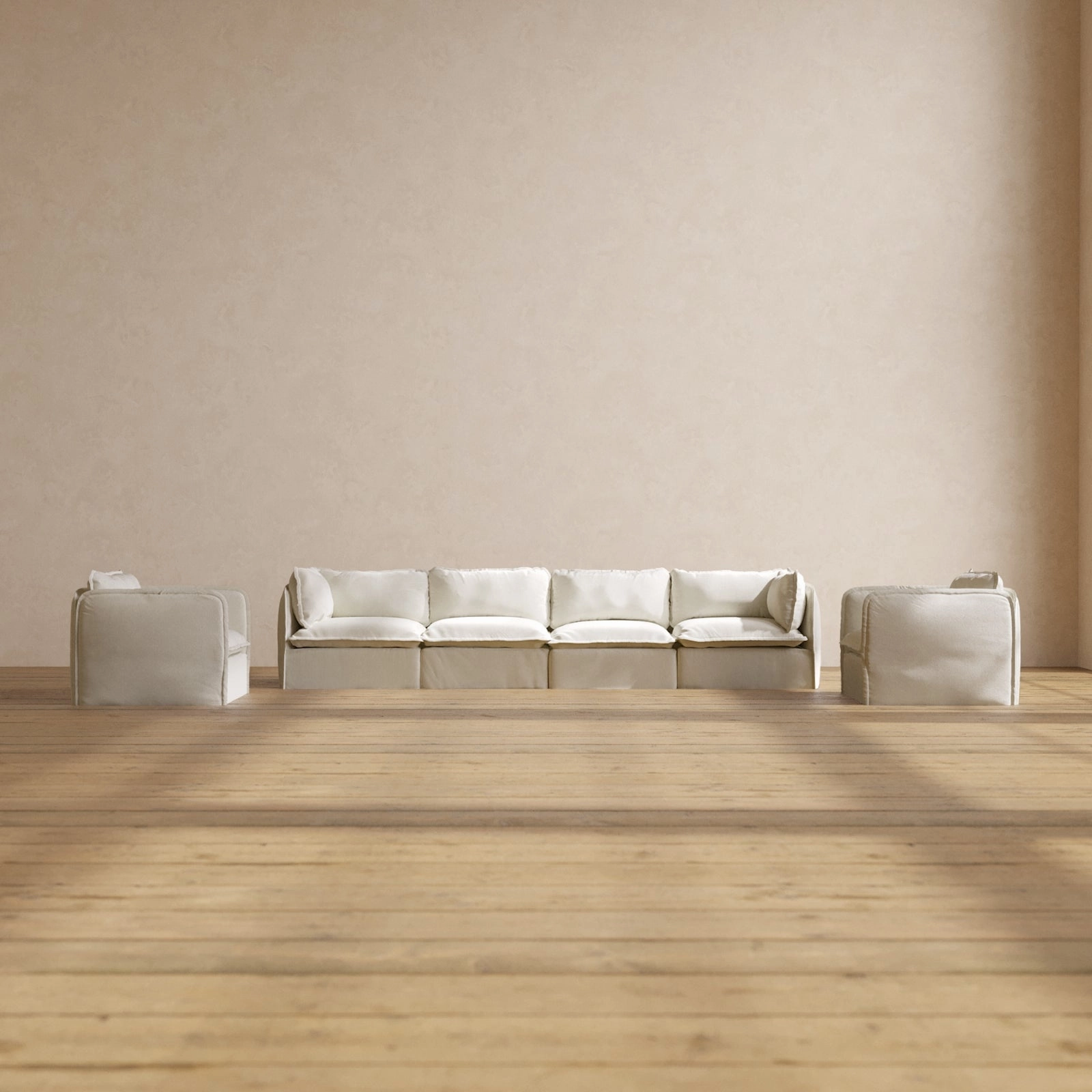 Modular Washable 4-Seater Sofa   Armchair Set in Eggshell | Deluxe  Seat | Cloud Pillow