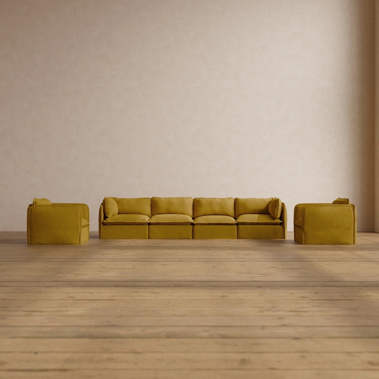 Modular Washable 4-Seater Sofa   Armchair Set in Kiiro | Deluxe  Seat | Cloud Pillow