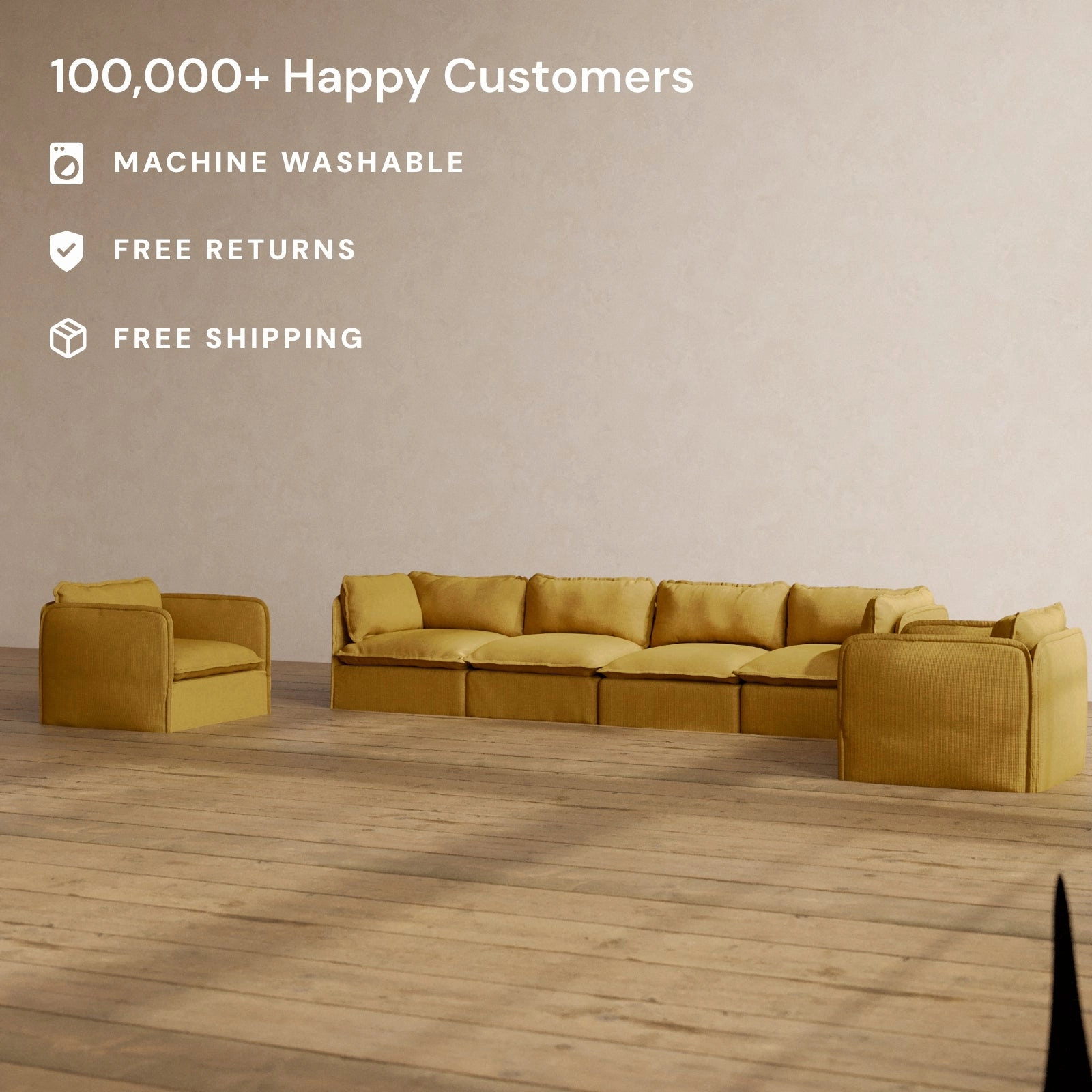 Modular Washable 4-Seater Sofa   Armchair Set in Kiiro | Memorix  Seat | Contour Pillow