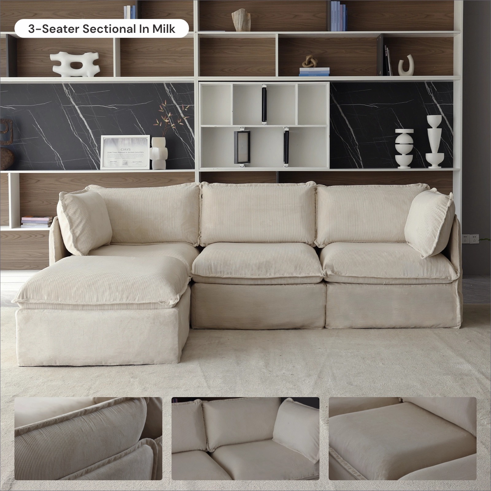 Modular Washable 4-Seater Sofa   Armchair Set in Milk | Memorix  Seat | Contour Pillow