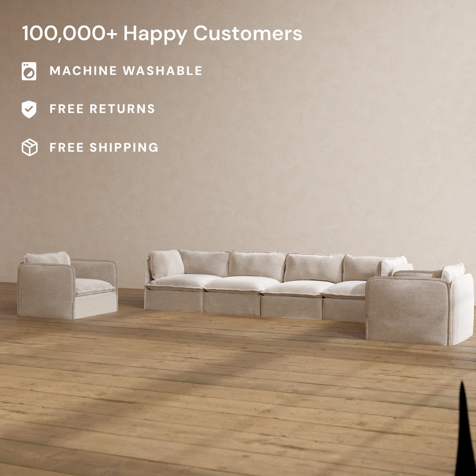 Modular Washable 4-Seater Sofa   Armchair Set in Mist | Deluxe  Seat | Cloud Pillow