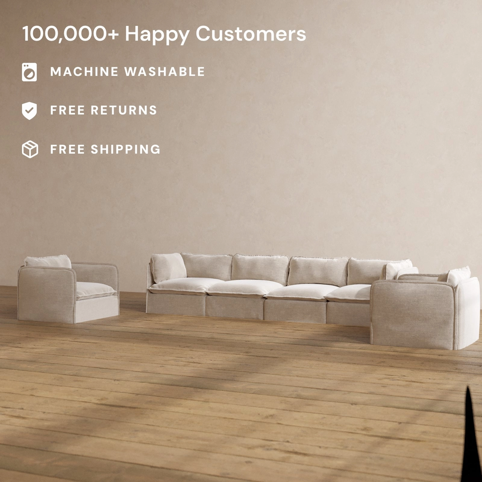 Modular Washable 4-Seater Sofa   Armchair Set in Mist | Memorix  Seat | Contour Pillow