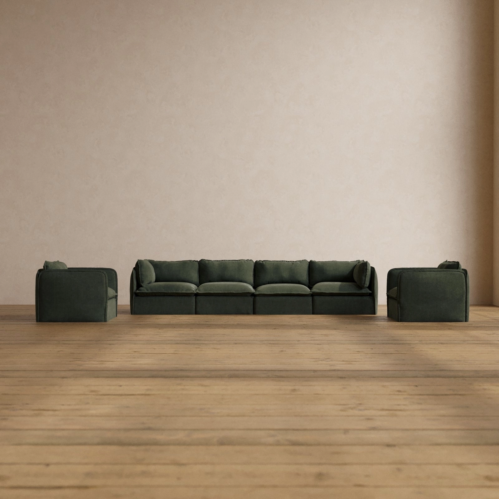 Modular Washable 4-Seater Sofa   Armchair Set in Olivine | Deluxe  Seat | Cloud Pillow