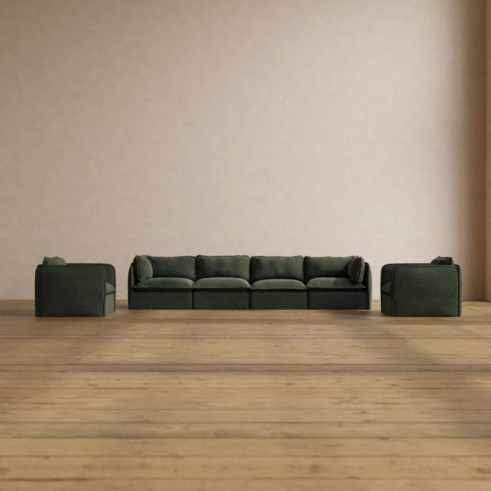 Modular Washable 4-Seater Sofa   Armchair Set in Olivine | Memorix  Seat | Contour Pillow