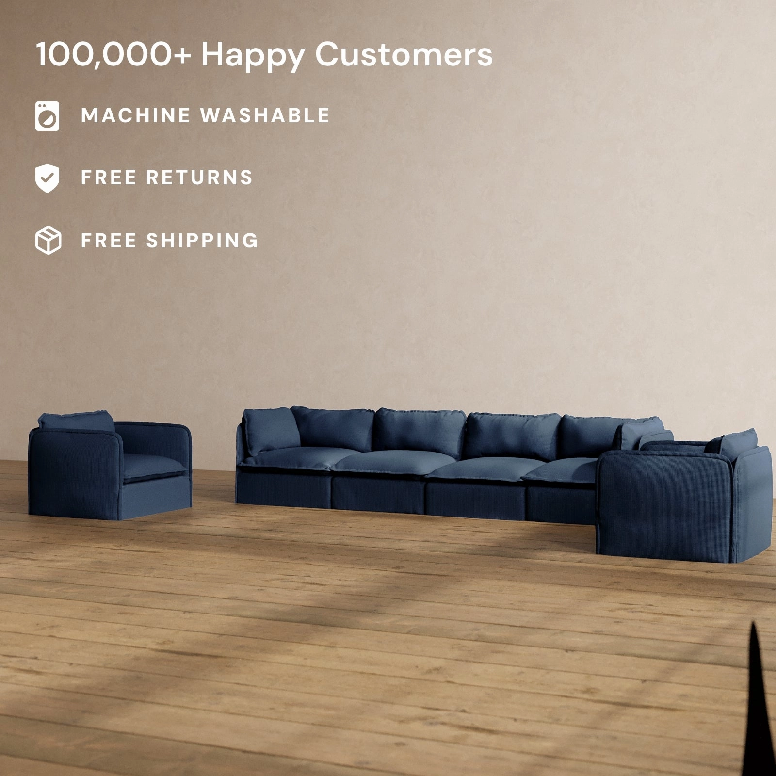 Modular Washable 4-Seater Sofa   Armchair Set in Sumi | Deluxe  Seat | Cloud Pillow
