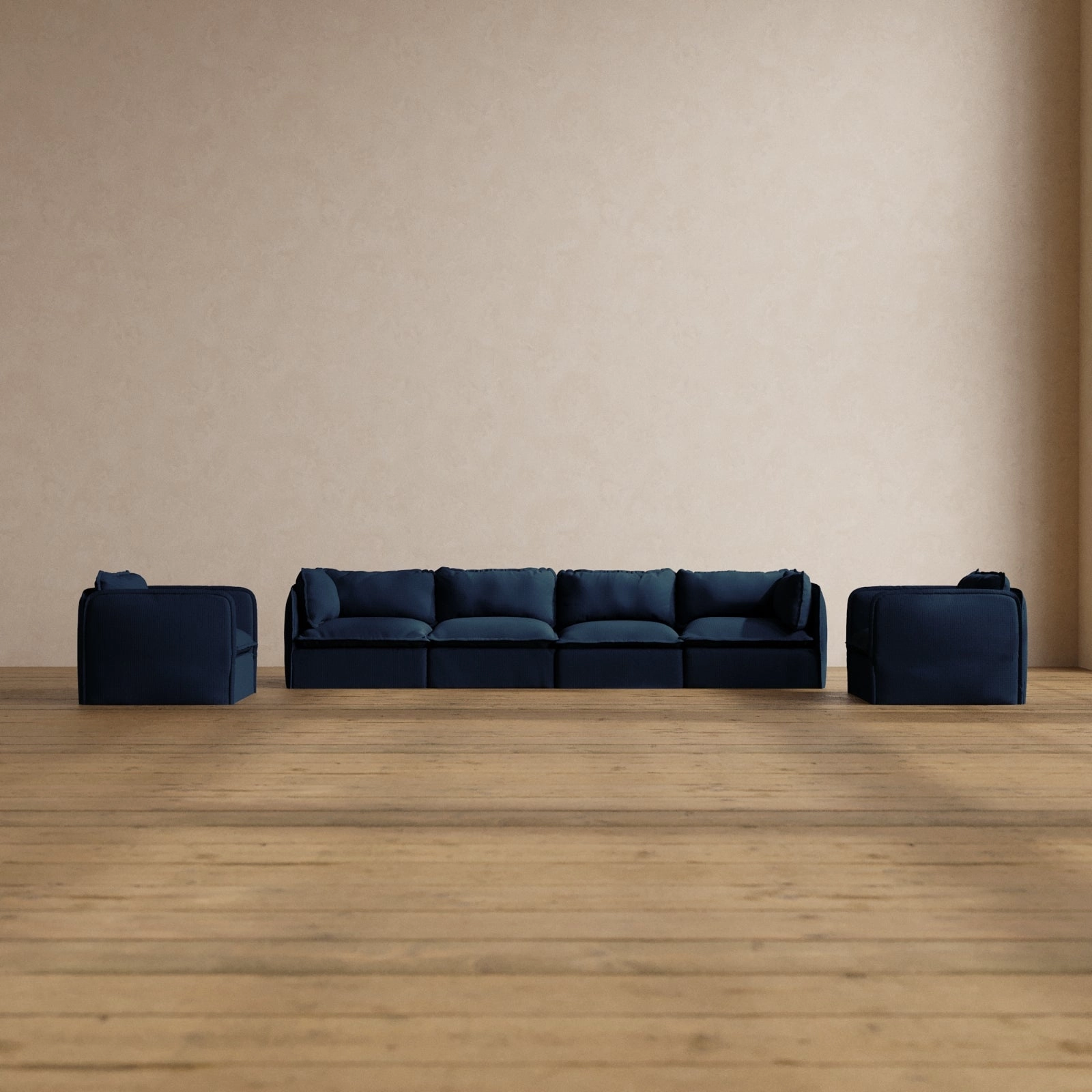 Modular Washable 4-Seater Sofa   Armchair Set in Sumi | Deluxe  Seat | Cloud Pillow