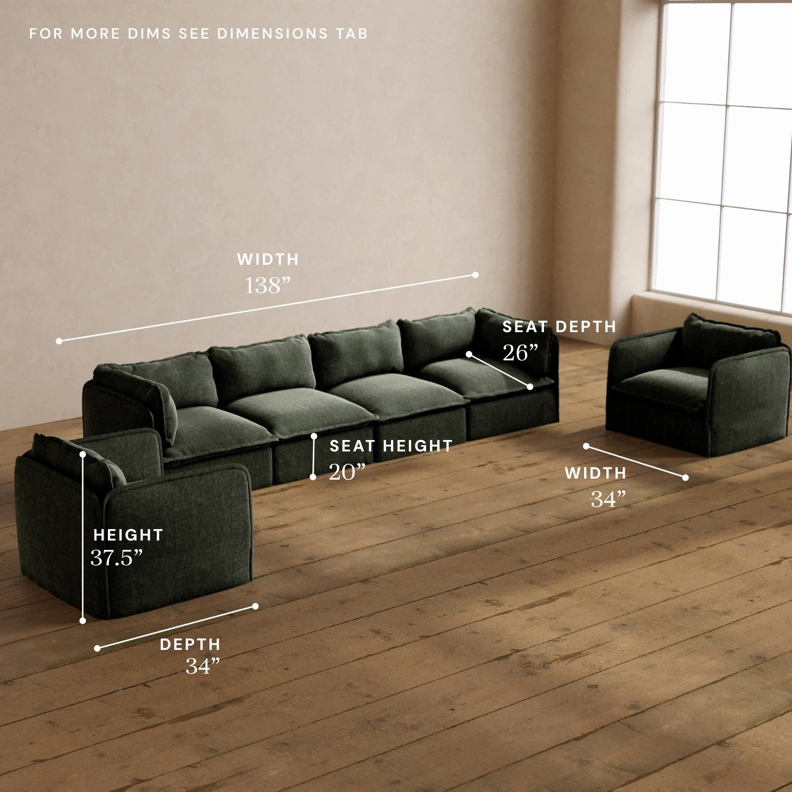 Modular Washable 4-Seater Sofa   Armchair Set in Willow | Deluxe  Seat | Cloud Pillow