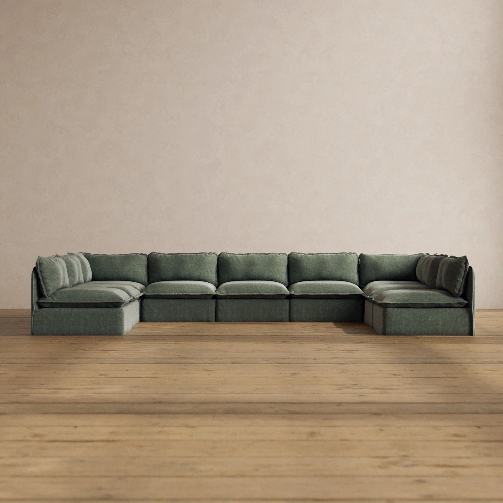 Modular Washable 9-Seater Open-Ends U-Sectional in Willow | Deluxe  Seat | Cloud Pillow