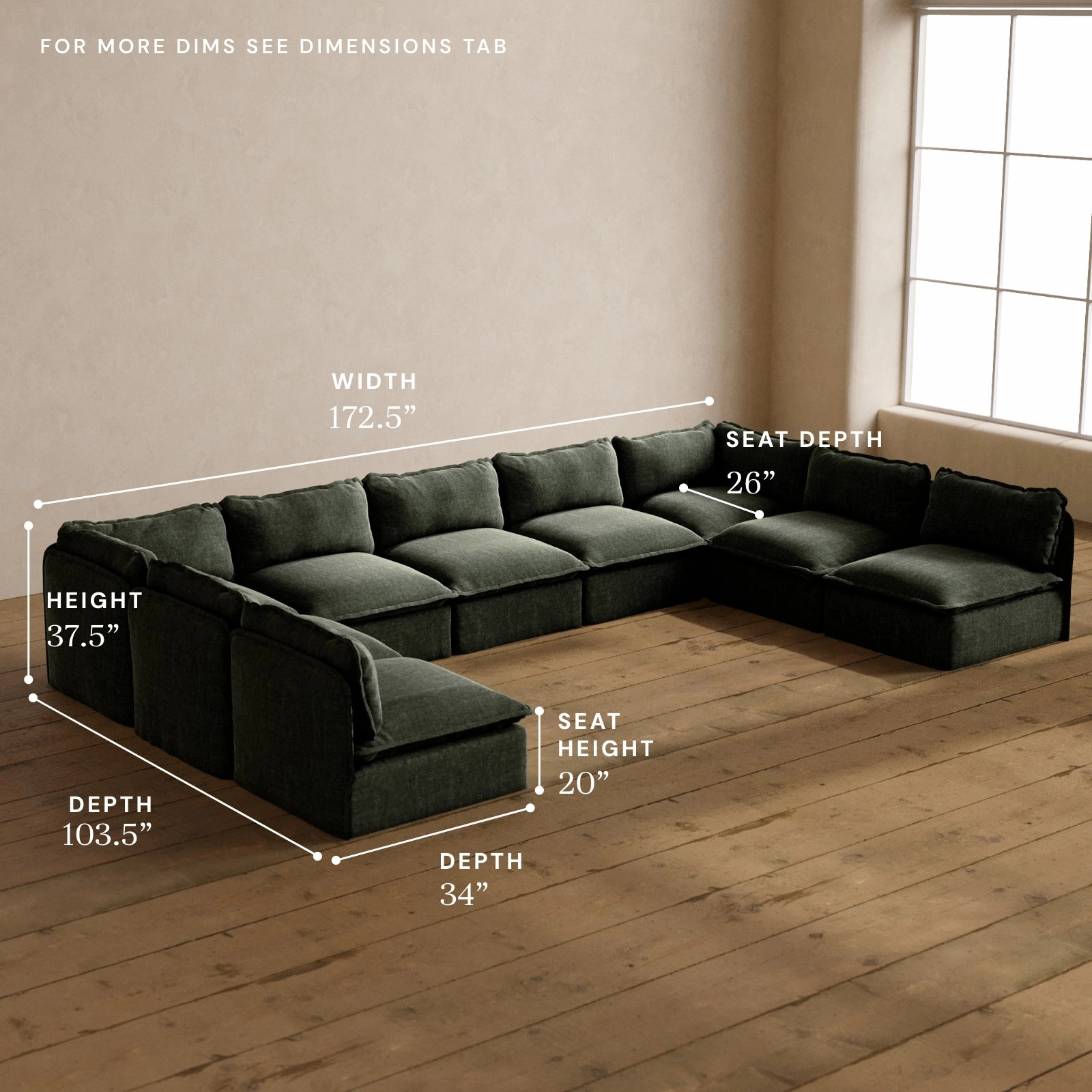 Modular Washable 9-Seater Open-Ends U-Sectional in Willow | Deluxe  Seat | Cloud Pillow