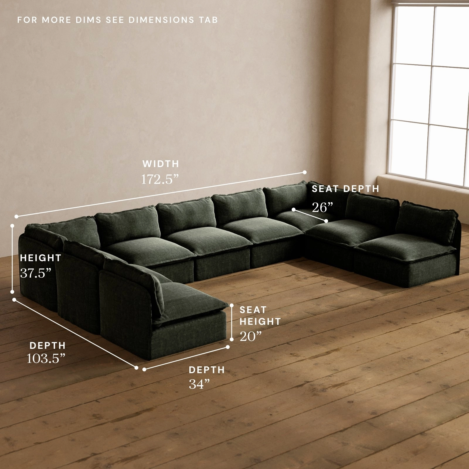 Modular Washable 9-Seater Open-Ends U-Sectional in Willow | Memorix  Seat | Contour Pillow