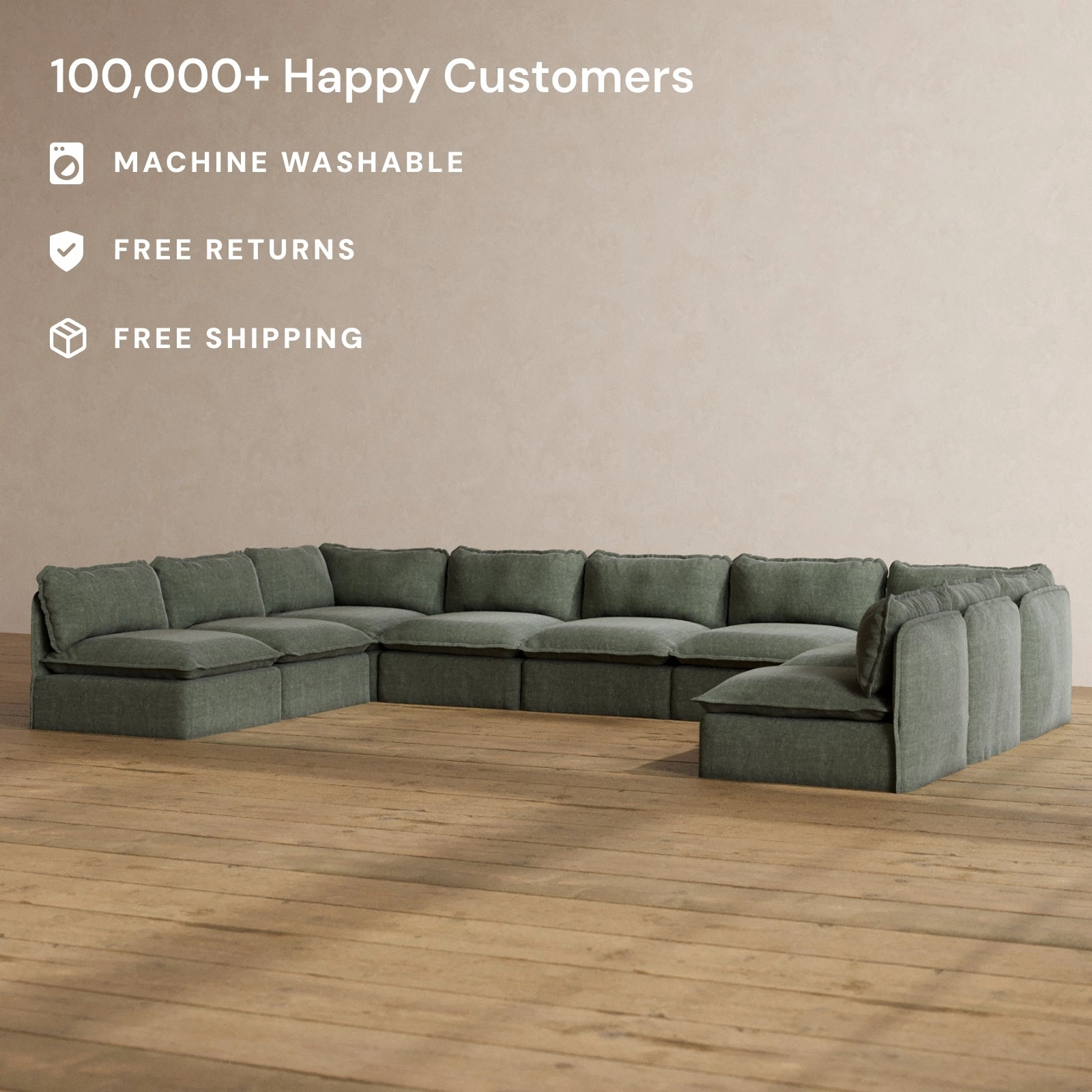 Modular Washable 9-Seater Open-Ends U-Sectional in Willow | Memorix  Seat | Contour Pillow