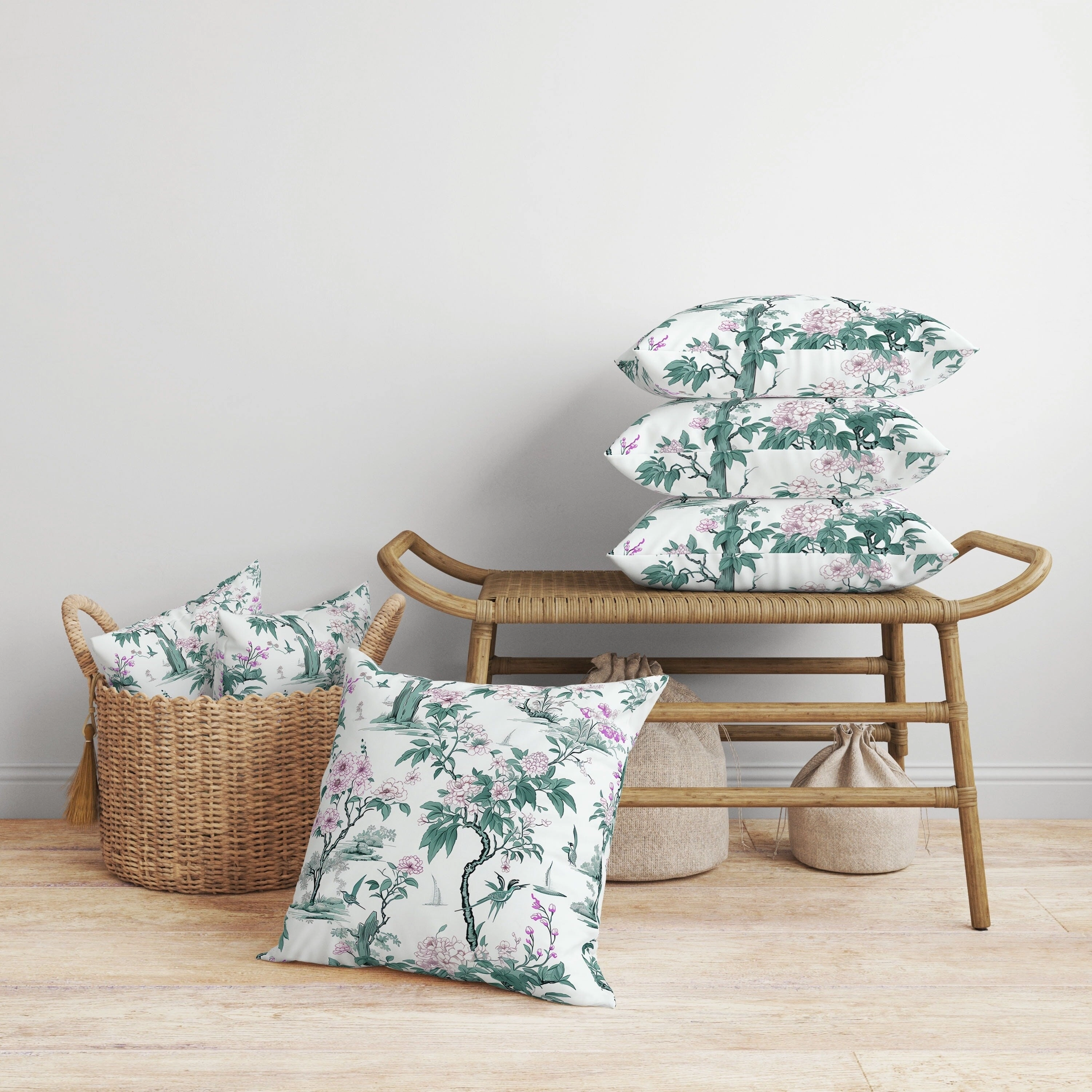 Open Air Orchid Faux Suede Reversible Throw Pillow Green and Pink