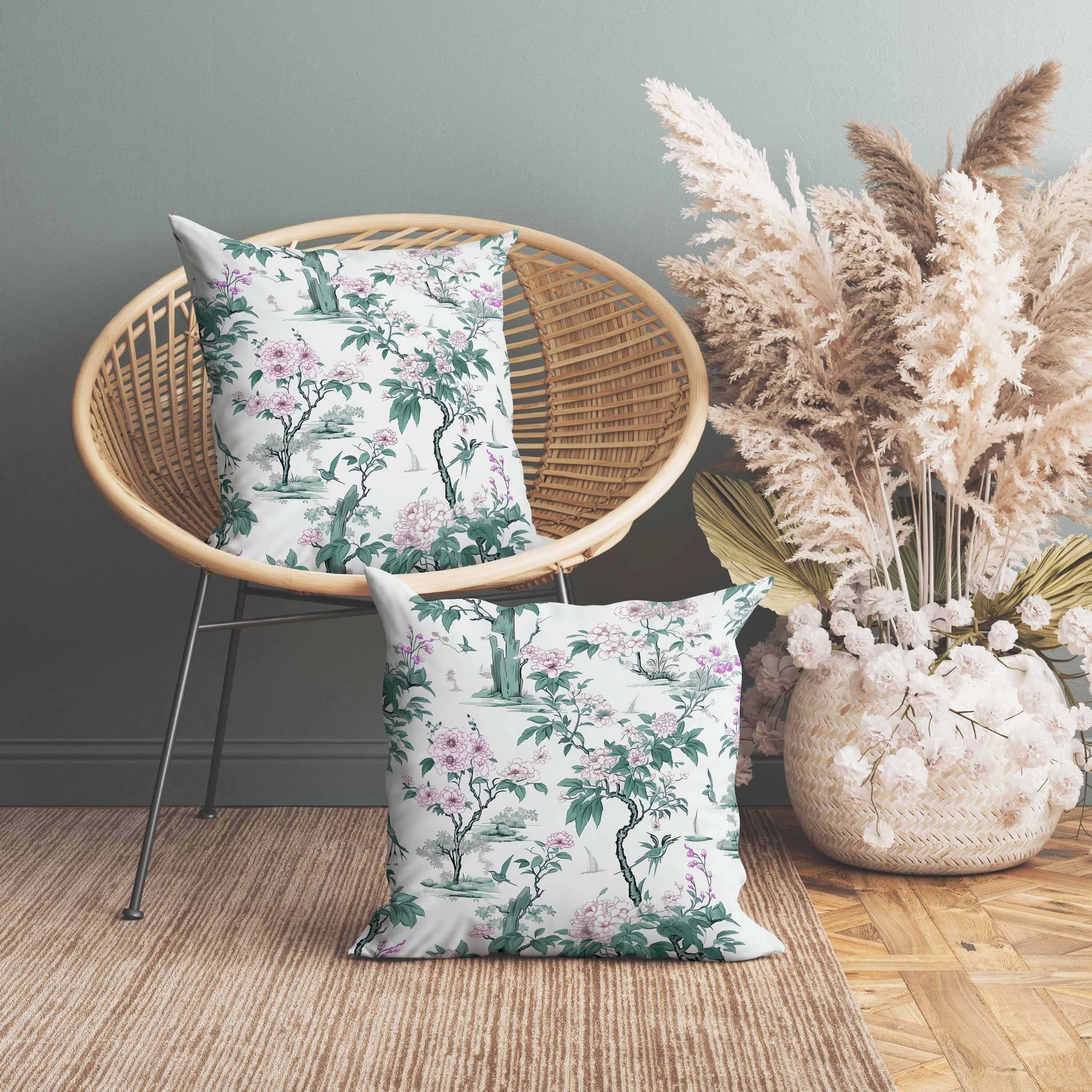 Open Air Orchid Faux Suede Reversible Throw Pillow Green and Pink