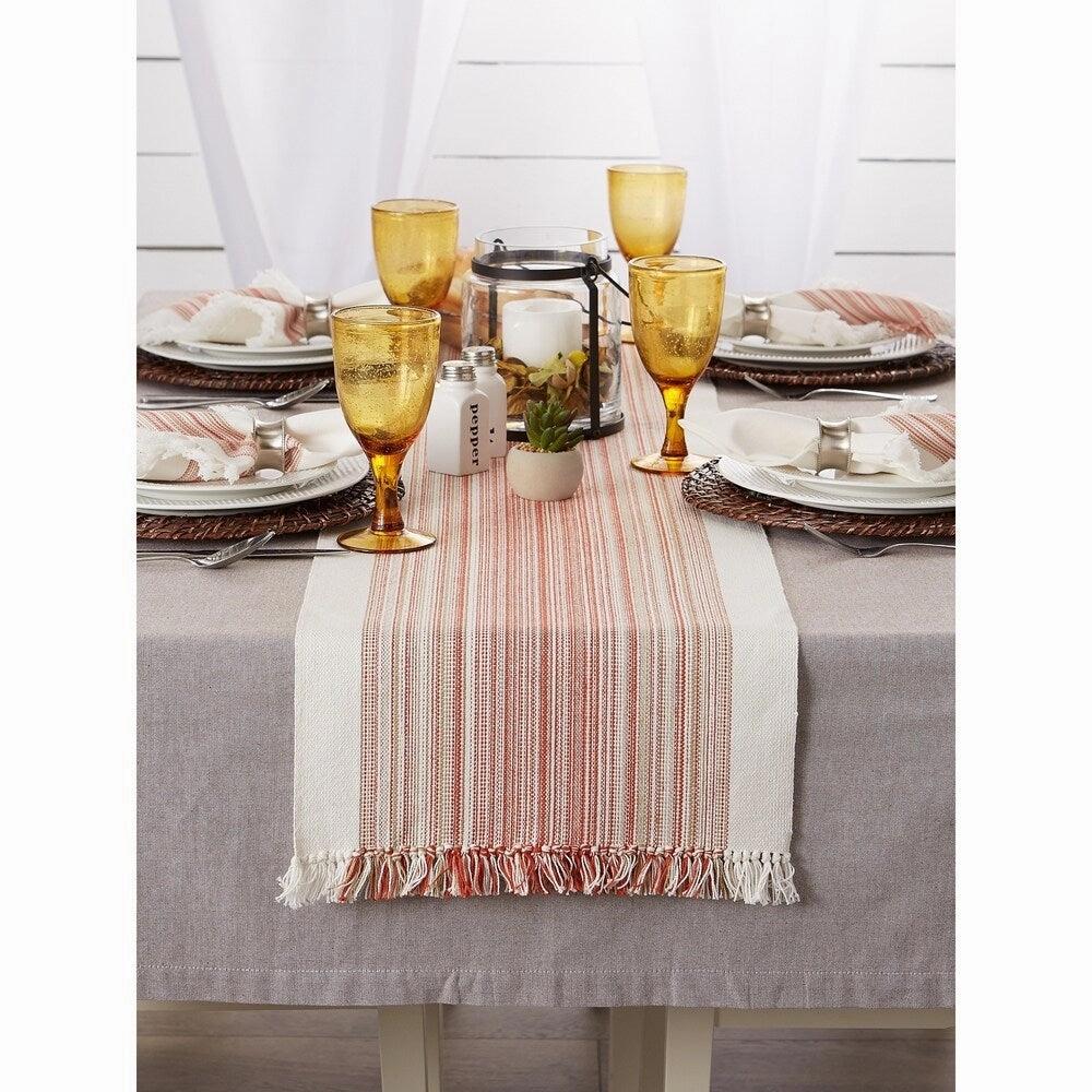 Porch & Den Meryl Stripe Pattern Fringed Table Runner