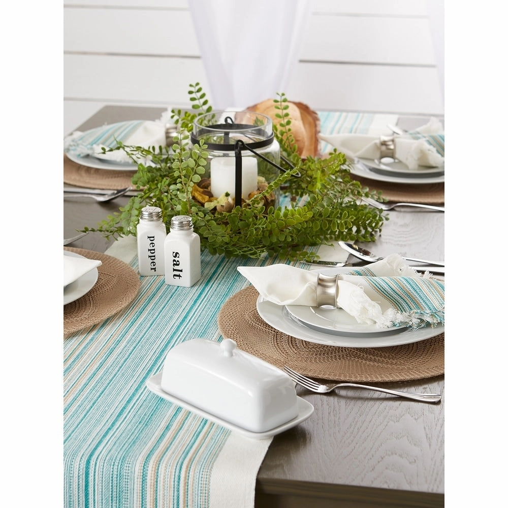 Porch & Den Meryl Stripe Pattern Fringed Table Runner