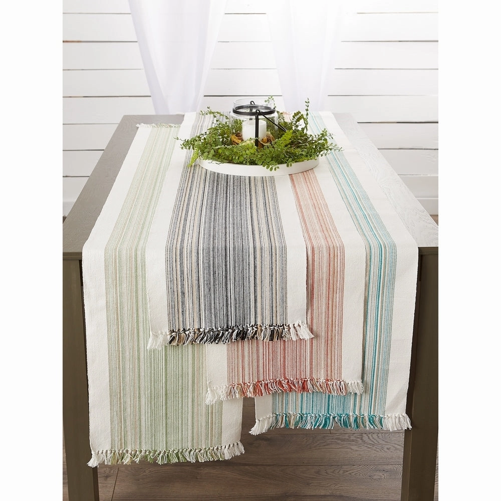 Porch & Den Meryl Stripe Pattern Fringed Table Runner