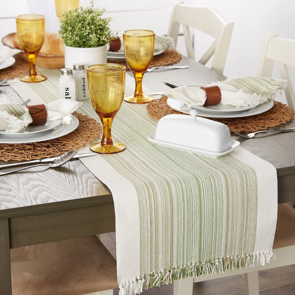 Porch & Den Meryl Stripe Pattern Fringed Table Runner
