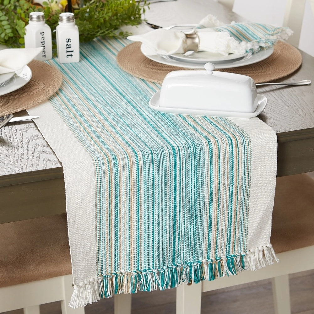 Porch & Den Meryl Stripe Pattern Fringed Table Runner