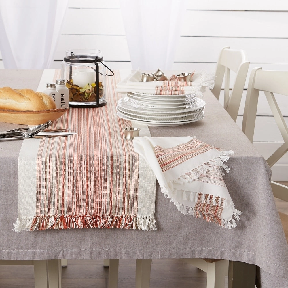 Porch & Den Meryl Stripe Pattern Fringed Table Runner