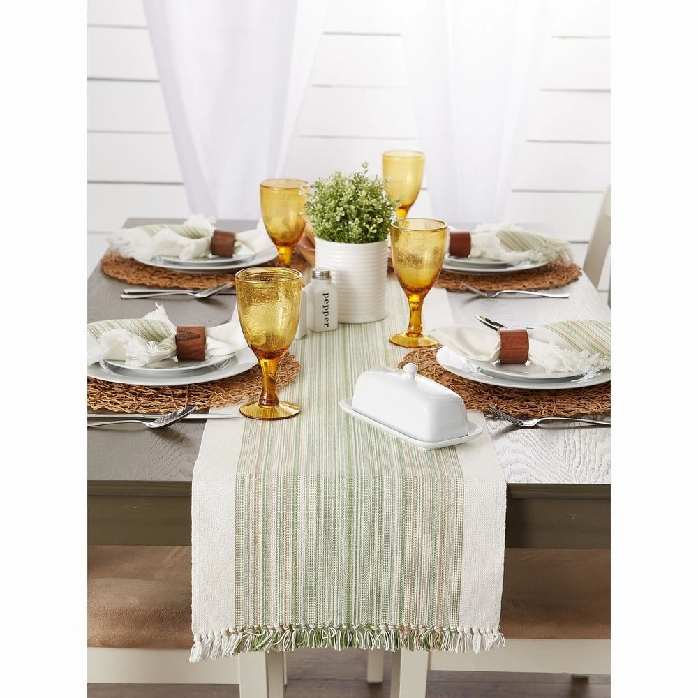Porch & Den Meryl Stripe Pattern Fringed Table Runner