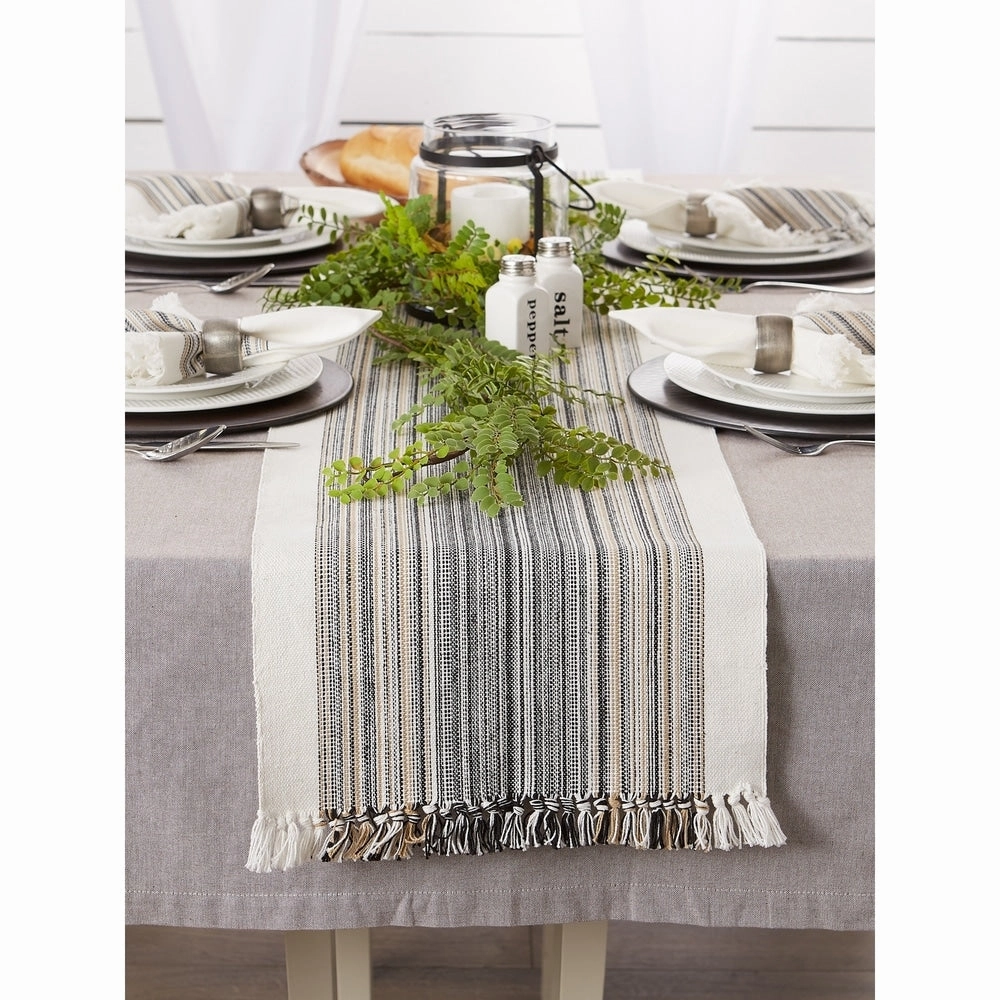 Porch & Den Meryl Stripe Pattern Fringed Table Runner